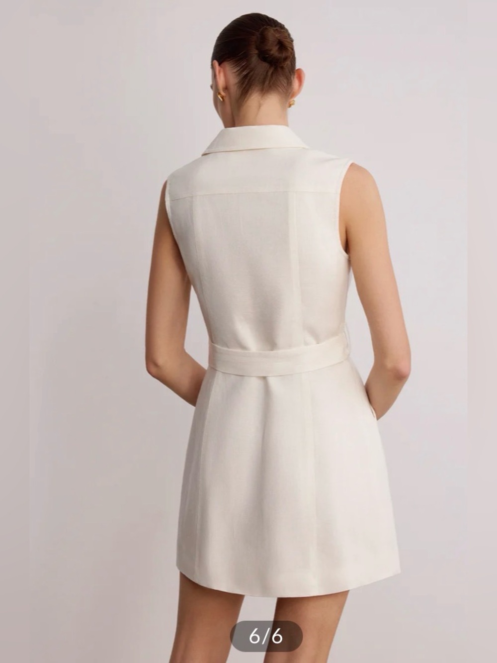 Commense blazer collar Sleeveless Belted linen mini Dress - Picture 3 of 10